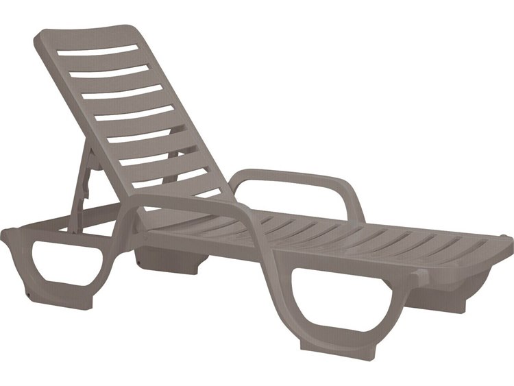 Grosfillex Bahia Resin French Taupe Stacking Adjustable Chaise Lounge