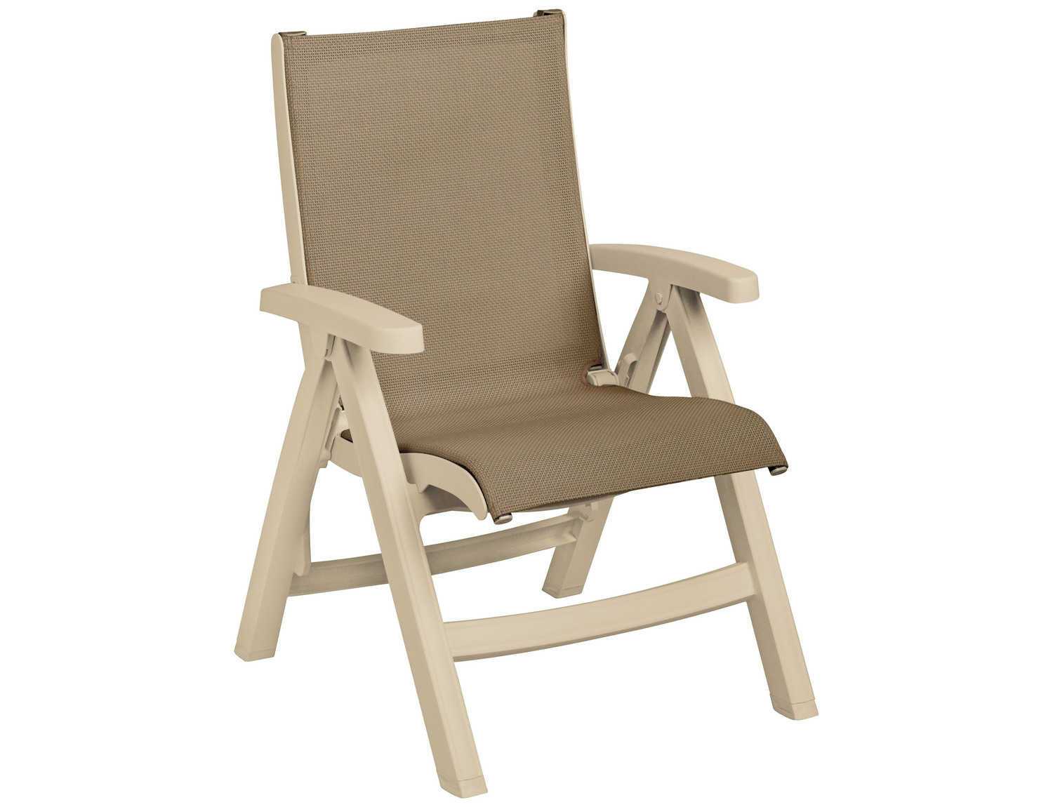 Grosfillex Belize Midback Resin Folding Sling Sandstone Lounge Chair