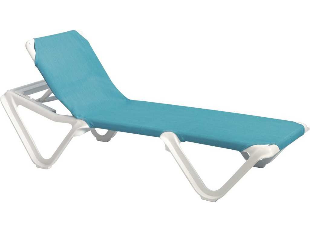 Grosfillex Nautical Sling Resin White Adjustable Chaise Lounge in