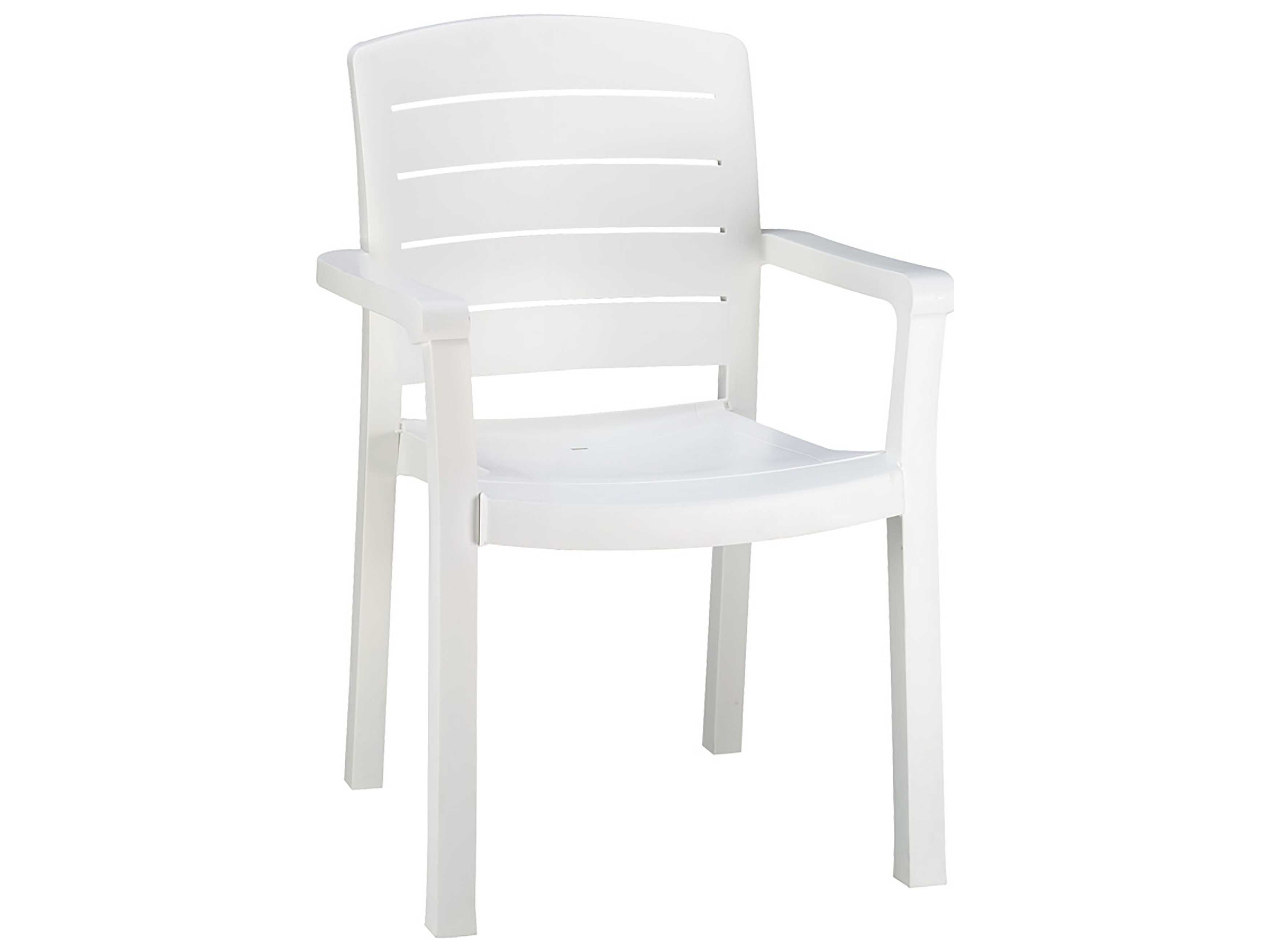 Grosfillex Acadia Resin White Stacking Outdoor Patio Dining Arm Chair