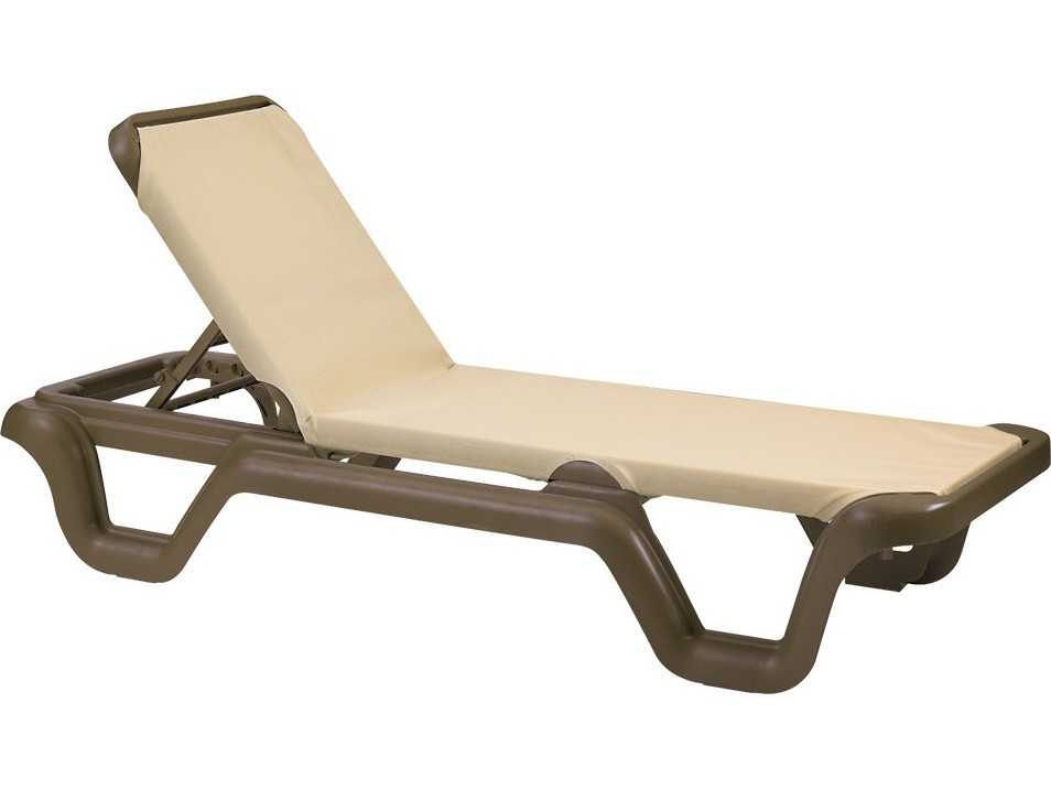 Grosfillex Marina Sling Resin Bronze Mist Adjustable Chaise Lounge in