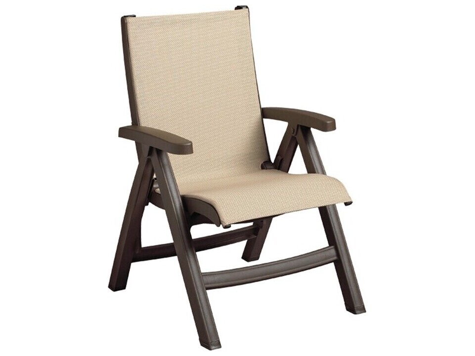 Grosfillex Jamaica Beach Sling Resin Bronze Mist Midback Folding Lounge Chair in Khaki (Sold in