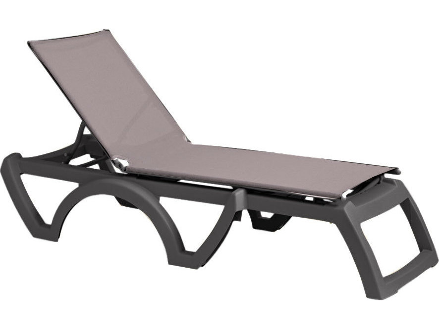 Grosfillex Jamaica Beach Sling Resin Charcoal Adjustable Chaise Lounge in Tweed GXUT636002