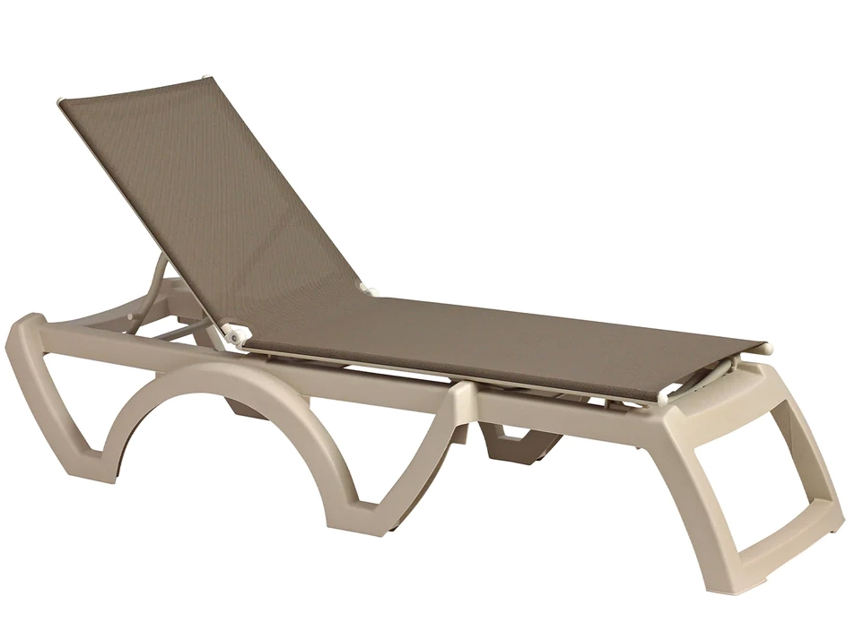 Grosfillex Jamaica Beach Sling Resin Sandstone Adjustable Chaise Lounge