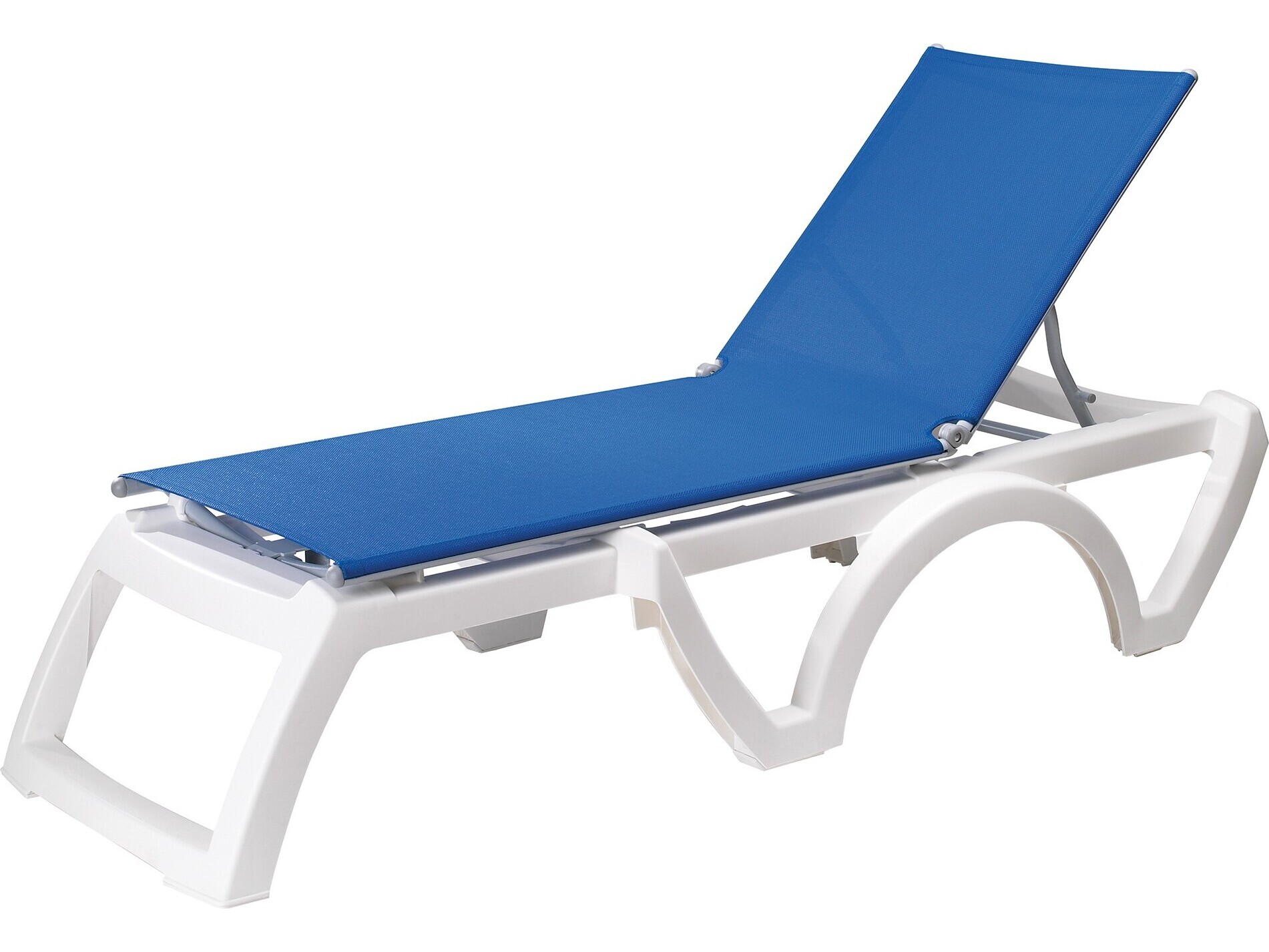 Grosfillex Jamaica Beach Sling Resin White Adjustable Outdoor Chaise Lounge in Blue GXUT747006