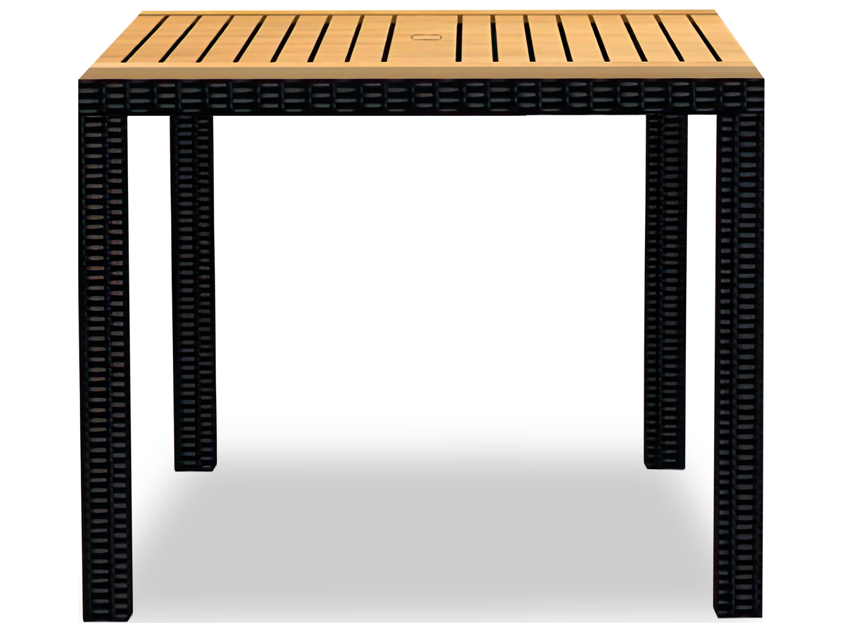 Harmonia Living Arbor Wicker Square Teak Top Dining table with Umbrella
