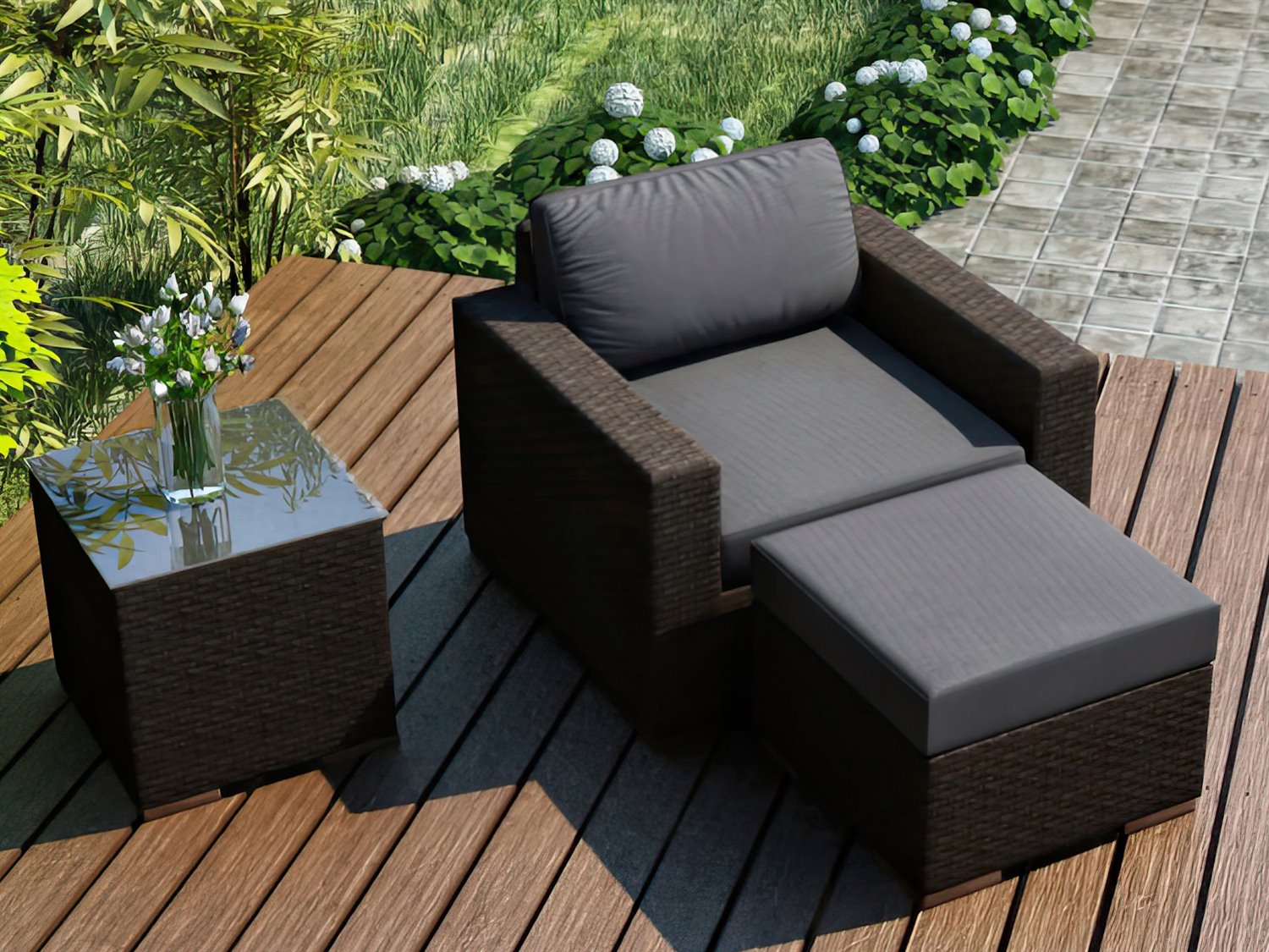 Harmonia Living Arden HDPE Wicker 3 Piece Lounge Set HLARDCH3CC