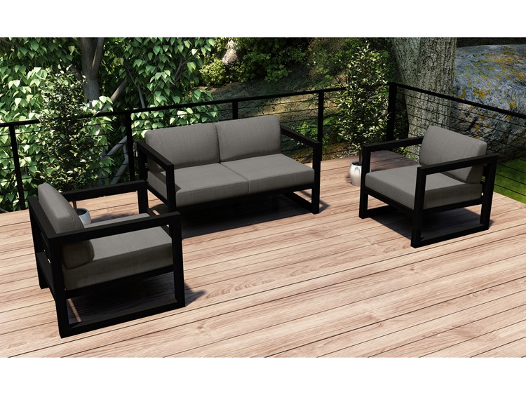 Harmonia Living Avion Aluminum Black 3 Piece Loveseat Lounge Set HL