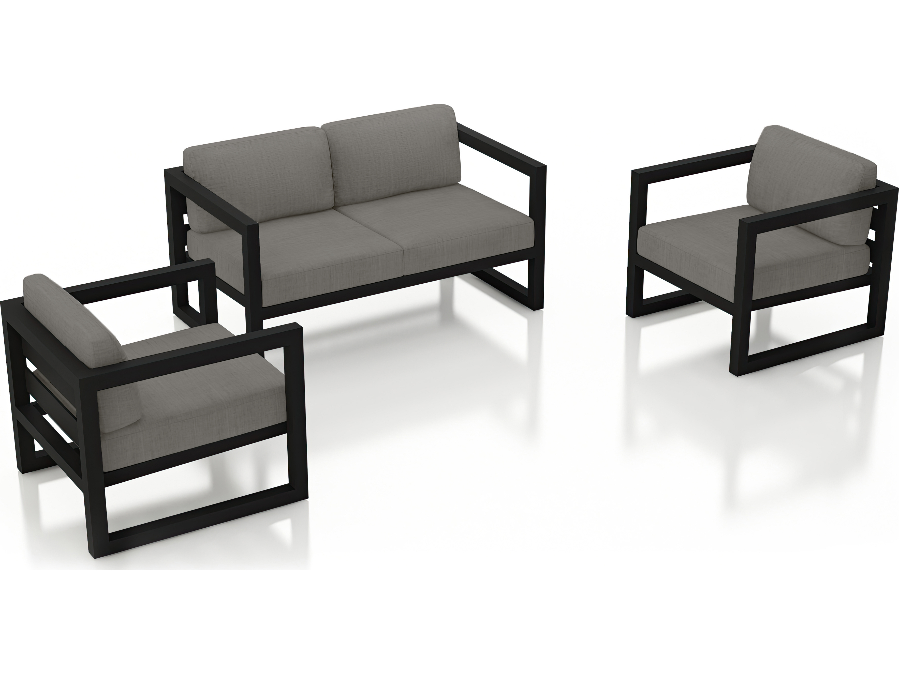 Harmonia Living Avion Aluminum Black 3 Piece Loveseat Lounge Set