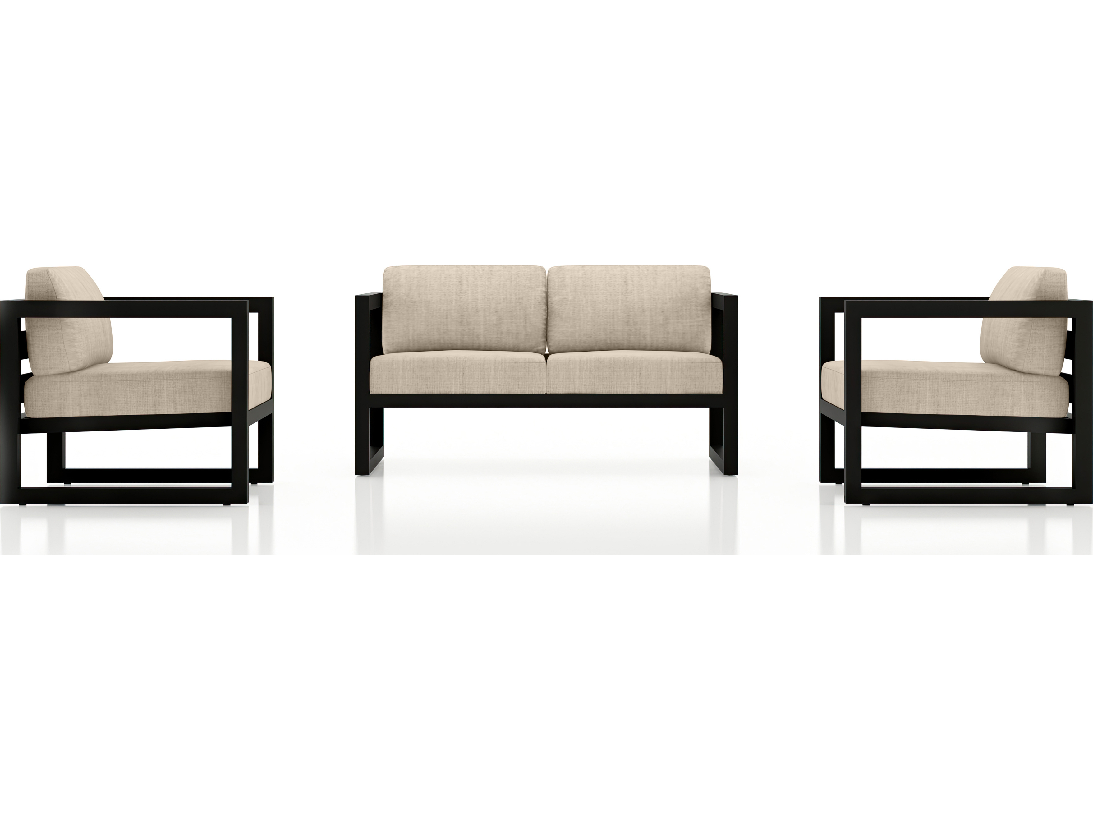 Harmonia Living Avion Aluminum Black 3 Piece Loveseat Lounge Set