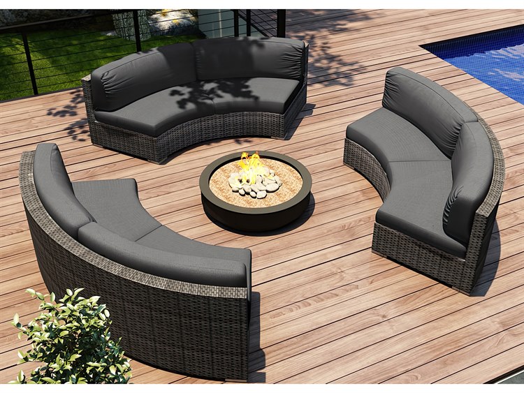 Harmonia Living District HDPE Wicker Textured Slate 3 Piece Curve Sectional Lounge Set HLDIS