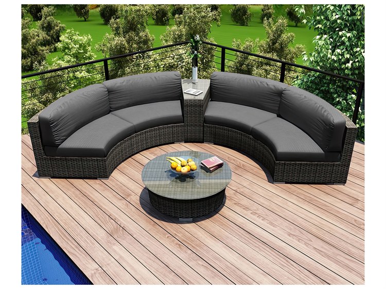 Harmonia Living District HDPE Wicker Textured Slate 4 Piece Curve Sectional Lounge Set HLDIS