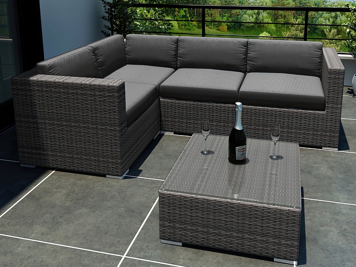 Harmonia Living District HDPE Wicker Textured Slate 5 Piece Sectional