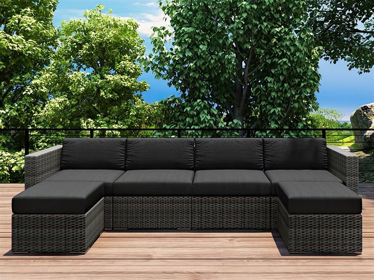 Harmonia Living District HDPE Wicker Textured Slate 6 Piece Sectional Lounge Set HLDISTS6SEC