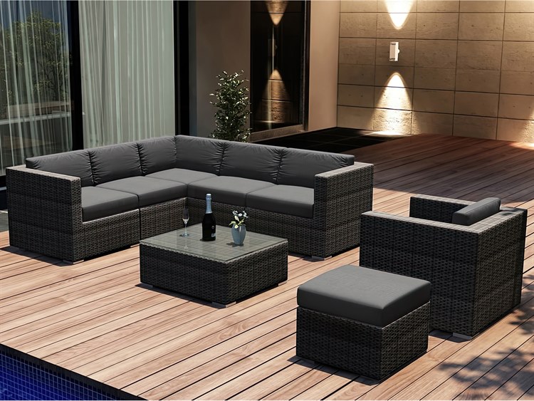 Harmonia Living District HDPE Wicker Textured Slate 8 Piece Sectional