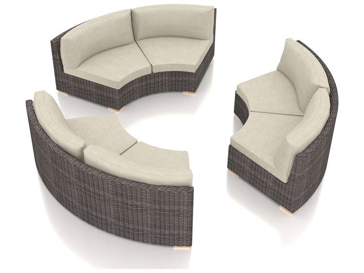 Harmonia Living Dune HDPE Wicker Driftwood 3 Piece Curve Sectional Lounge Set HLDUNEDW3CSEC