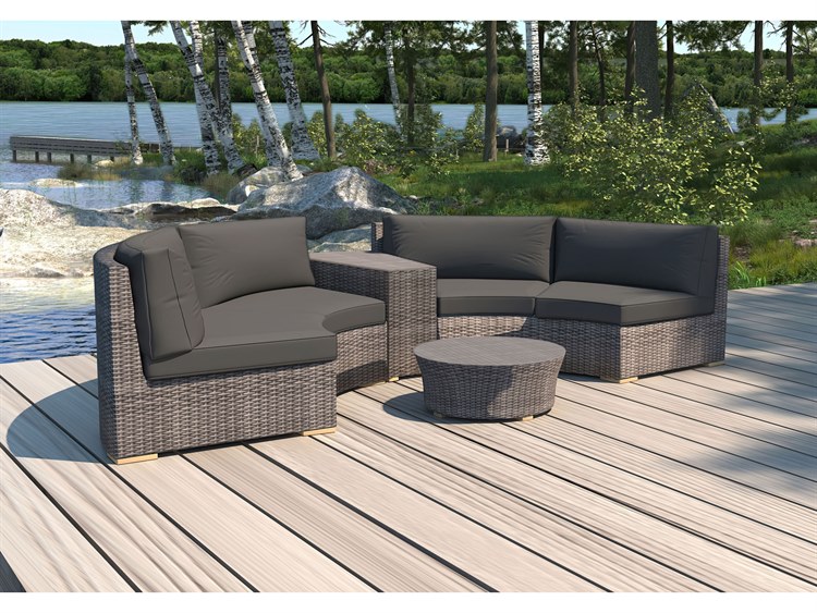Harmonia Living Dune HDPE Wicker Driftwood 4 Piece Curve Sectional Lounge Set HLDUNEDW4CSEC