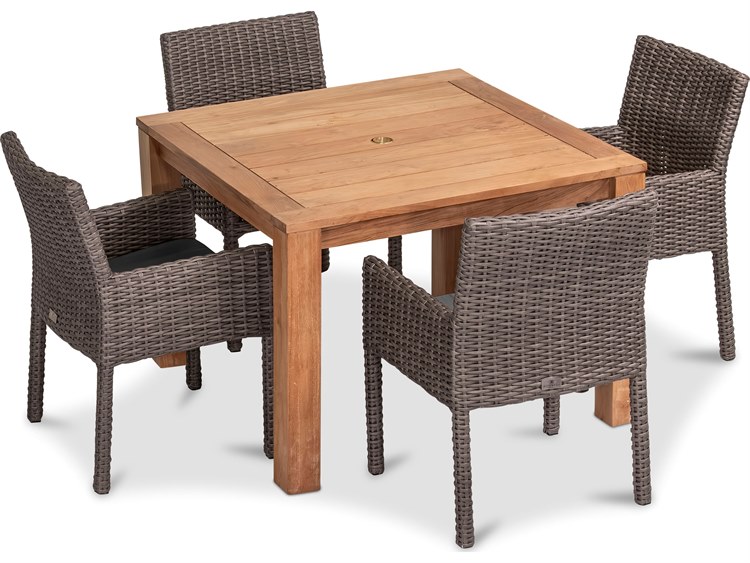 Harmonia Living Dune HDPE Wicker Driftwood 5 Piece Dining Set HLDUNE