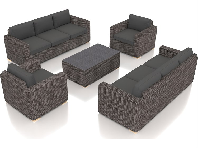 Harmonia Living Dune HDPE Wicker Driftwood 5 Piece Double Sofa Lounge