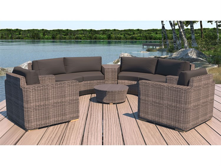 Harmonia Living Dune HDPE Wicker Driftwood 6 Piece Curve Sectional Lounge Set HLDUNEDW6CSEC