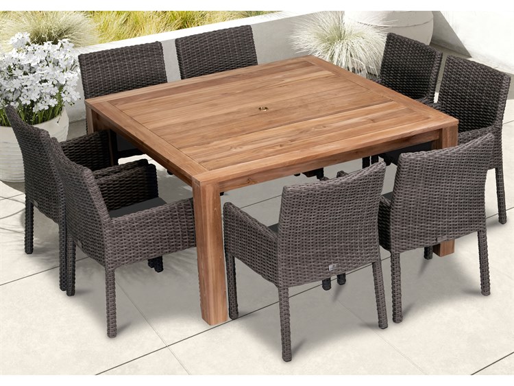 Harmonia Living Dune HDPE Wicker Driftwood 9 Piece Dining Set HLDUNE