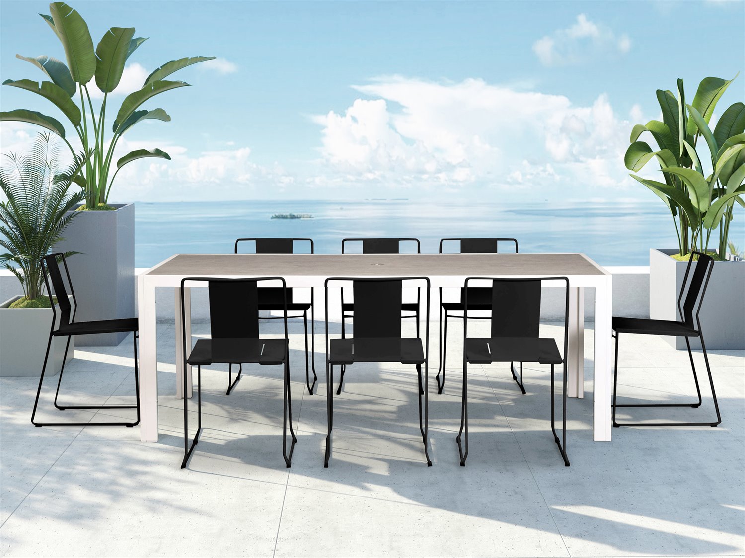 Harmonia Living Frank Steel 9 Piece Extendable Dining Set in Matte Coal