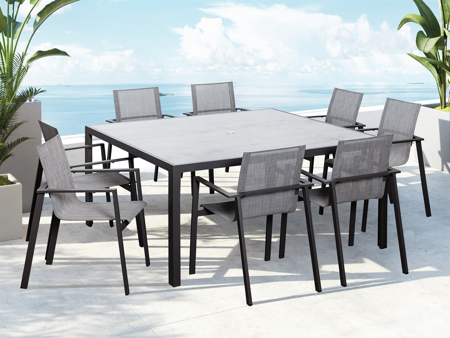 Harmonia Living Lift Aluminum Sling 9 Piece Dining Set in Slate