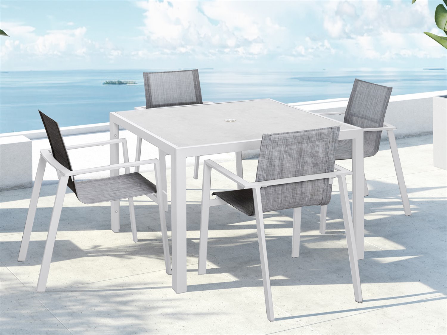 Harmonia Living Lift Aluminum Sling 5 Piece Dining Set in White