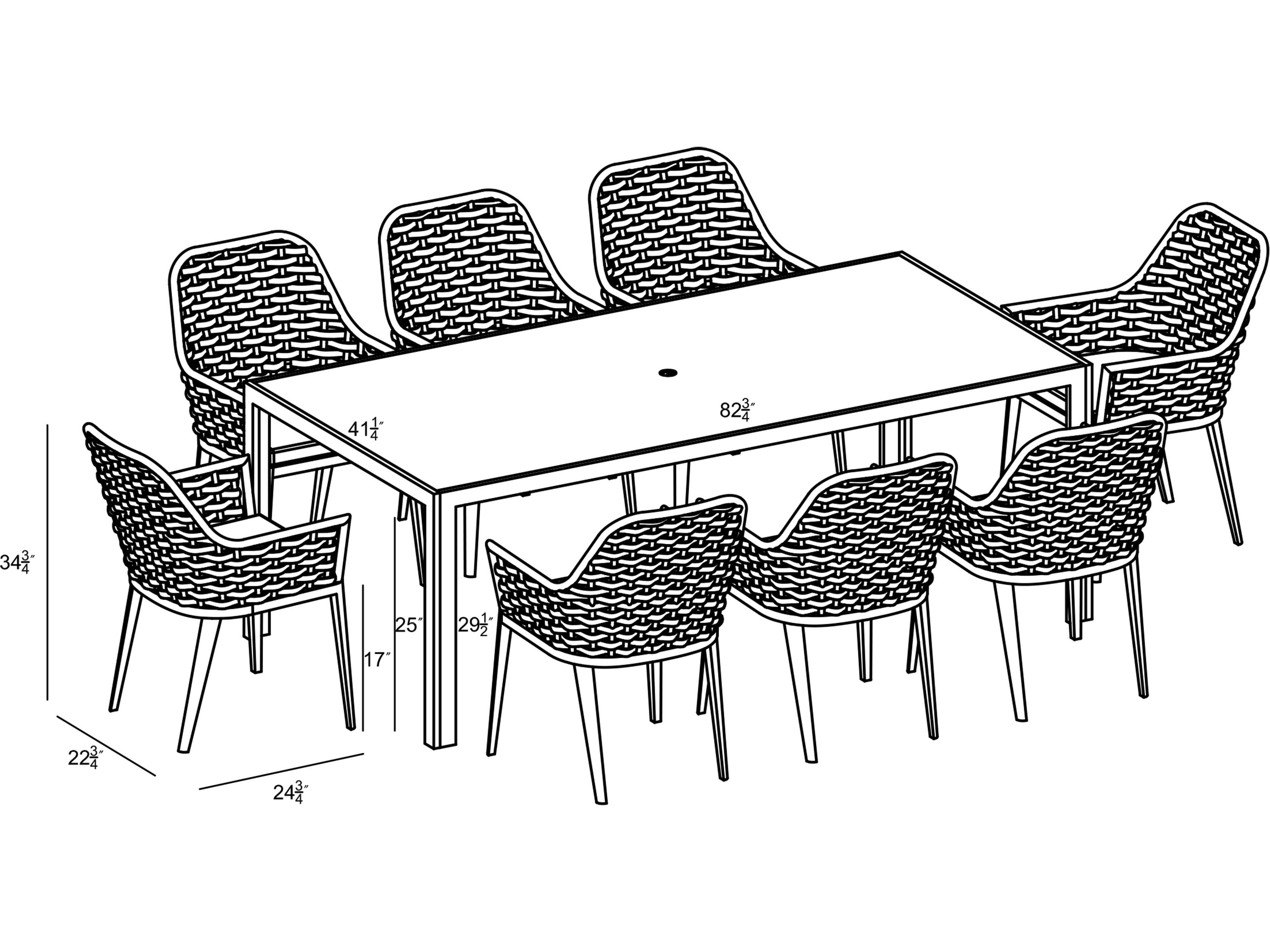 Harmonia Living Parlor Aluminum Rope 9 Piece Seat Dining Set