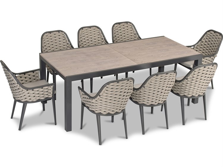Harmonia Living Parlor Aluminum Rope 9 Piece Seat Dining Set in Slate