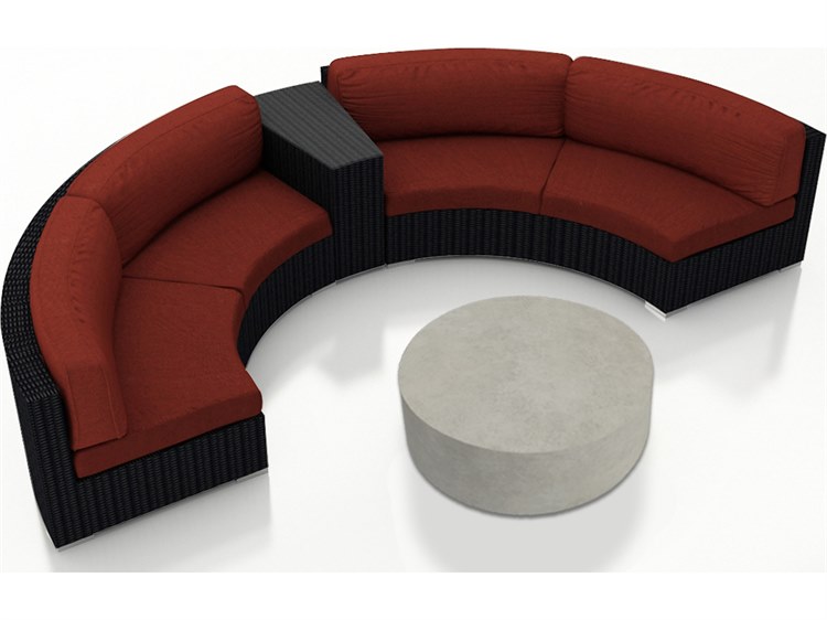 Harmonia Living Urbana HDPE Wicker 4 Piece Curve Sectional Lounge Set in Coffee Bean HLUBNMAS