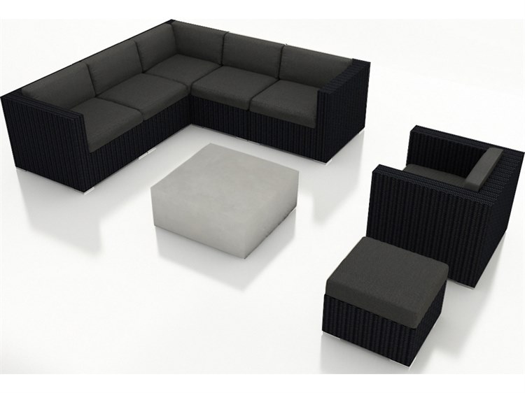 Harmonia Living Urbana HDPE Wicker Mason 8 Piece Sectional Lounge Set in Coffee Bean HLUBNMAS