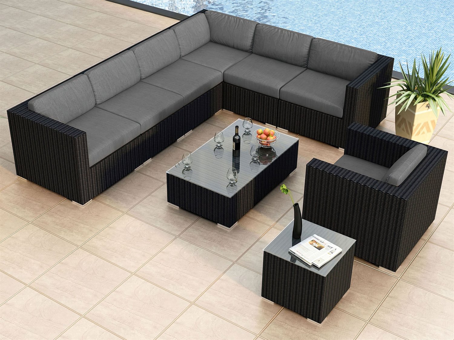 Harmonia Living Urbana HDPE Wicker 9Piece Sectional Lounge Set in Coffee Bean HLURBNCB9SEC