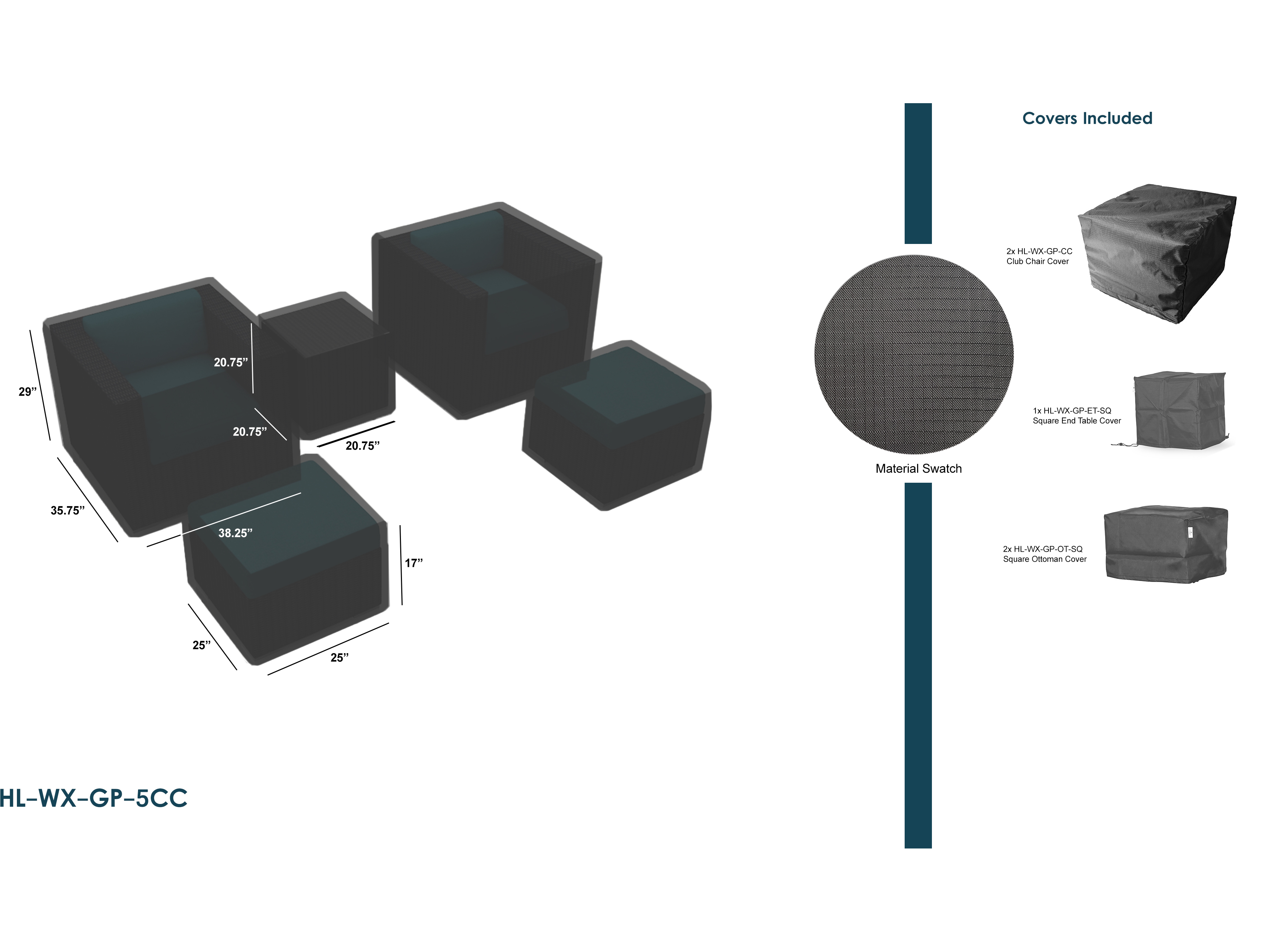 Harmonia Living Weather X Covers For 5 Piece Lounge Chair Set