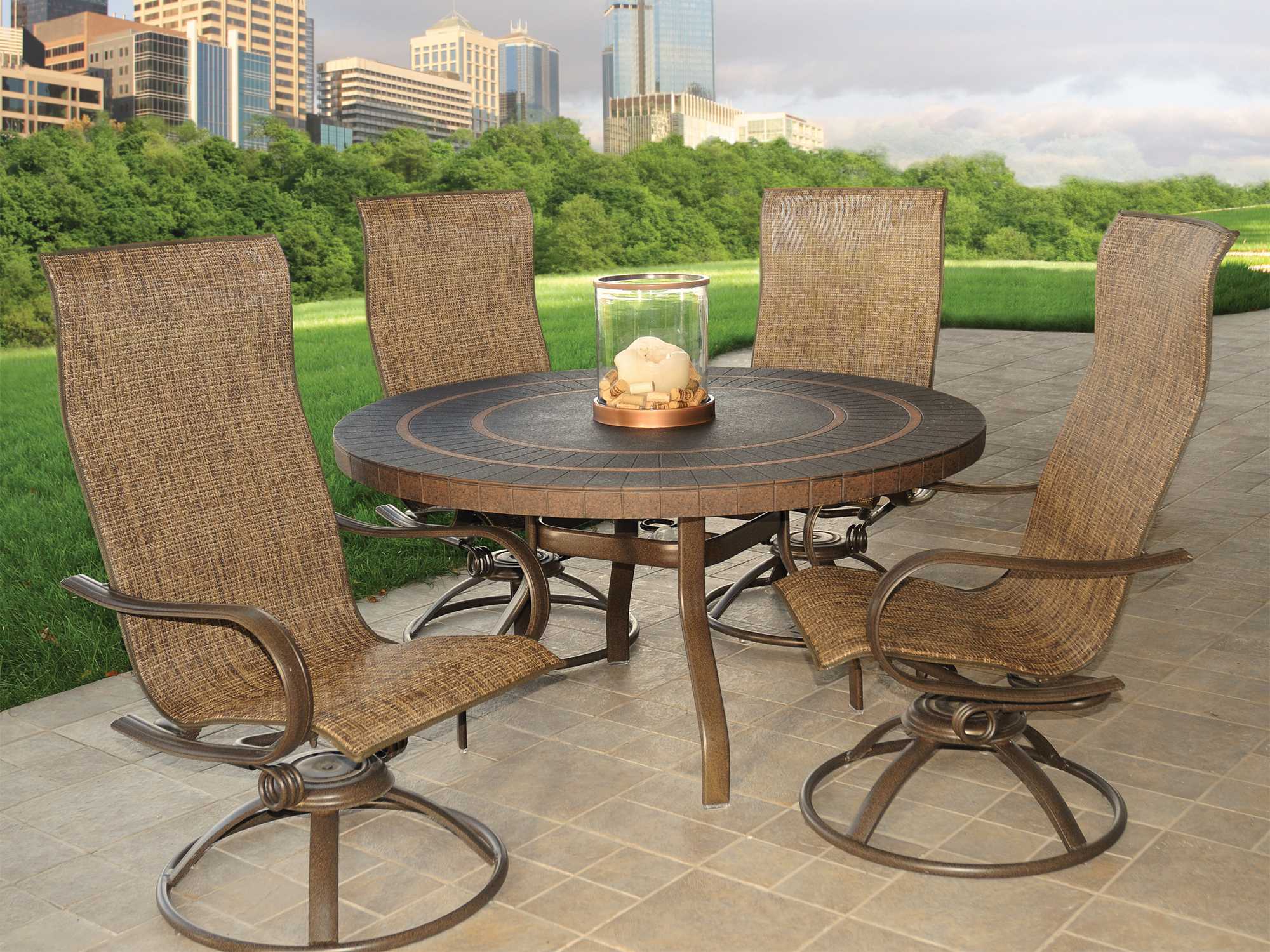 Homecrest Holly Hill Sling Aluminum High Back Arm Swivel Rocker Dining