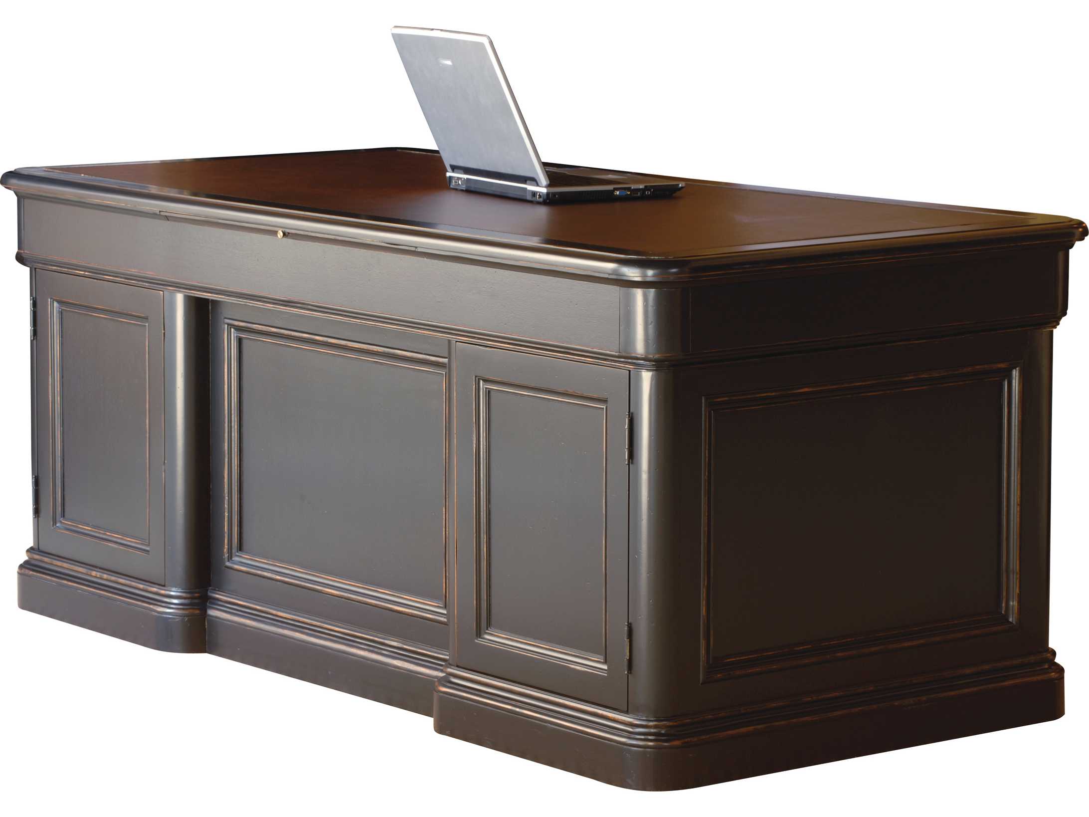 Hekman Office 72" Louis Phillipe Black Solid Wood Executive Desk HK79140