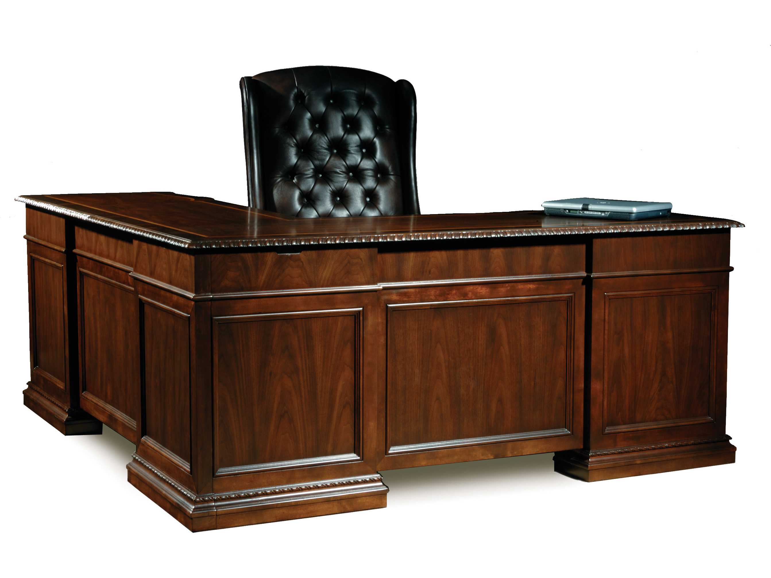 Hekman Office 72 Veneer Top LShaped Desk in Old World Walnut Burl