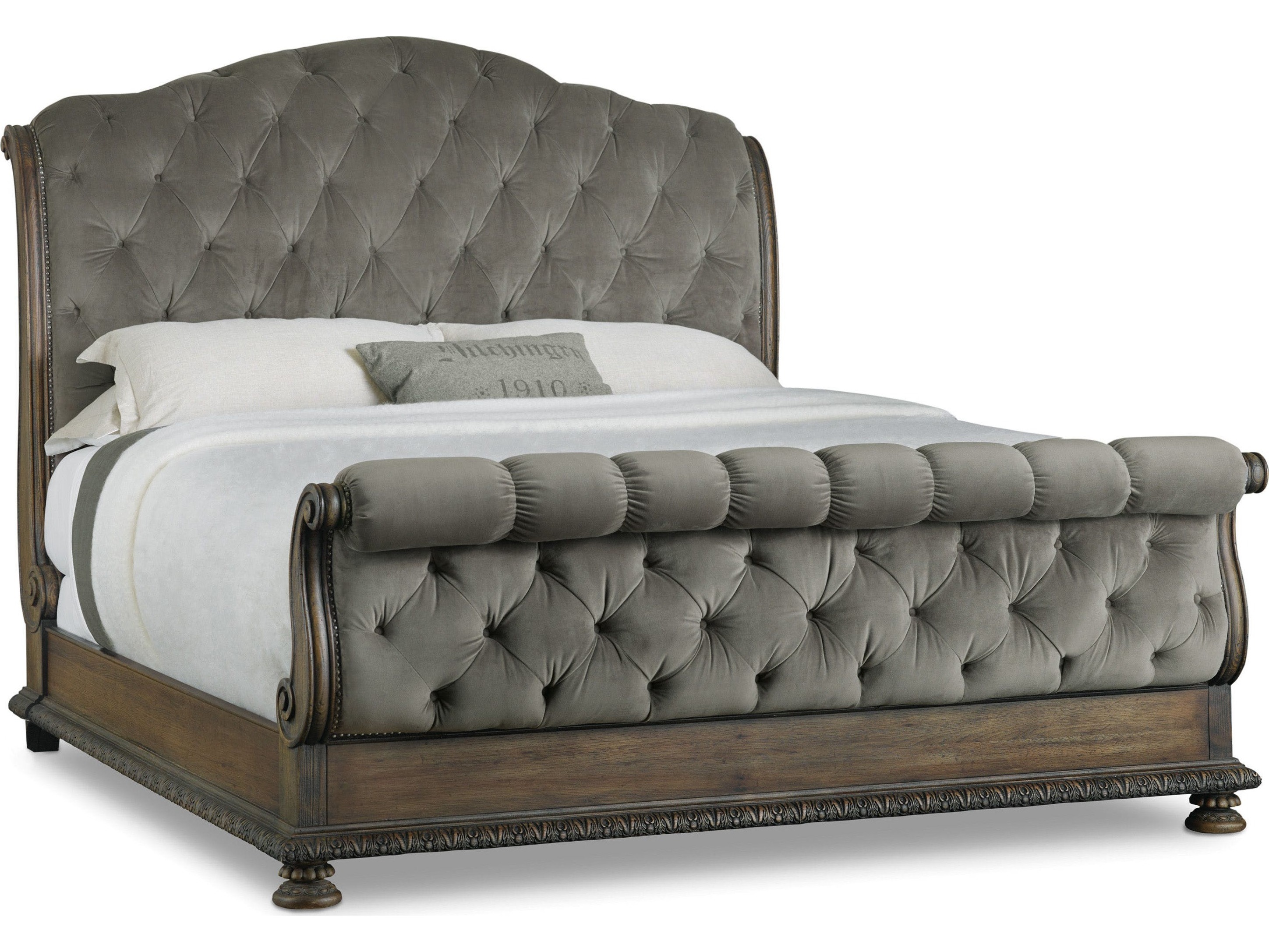 Hooker Furniture Rhapsody Rustic Walnut with Deep Grey King Size Tufted