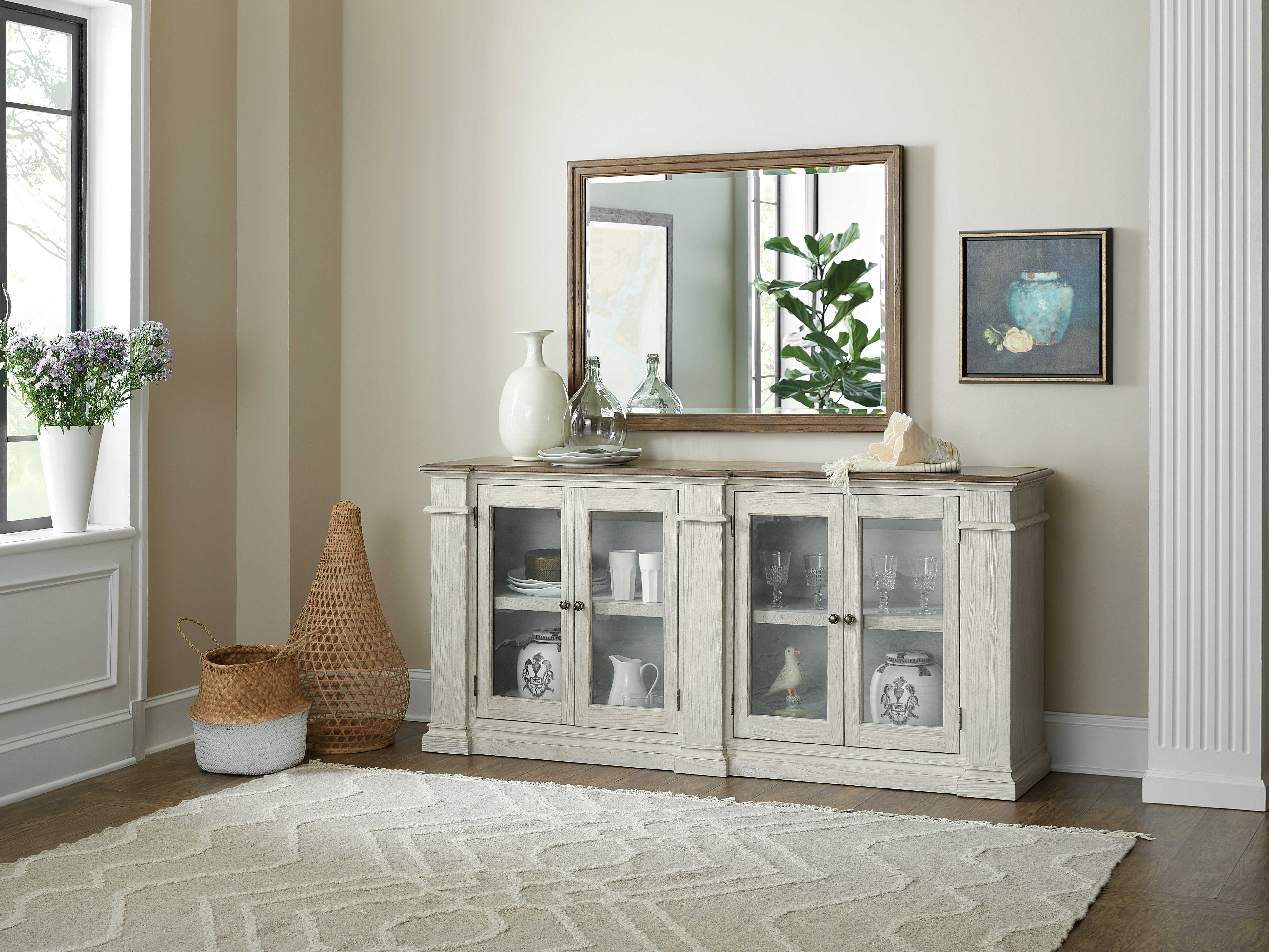 Hooker Furniture Montebello Carob Brown 45''W x 35''H Rectangular Dresser / Wall Mirror