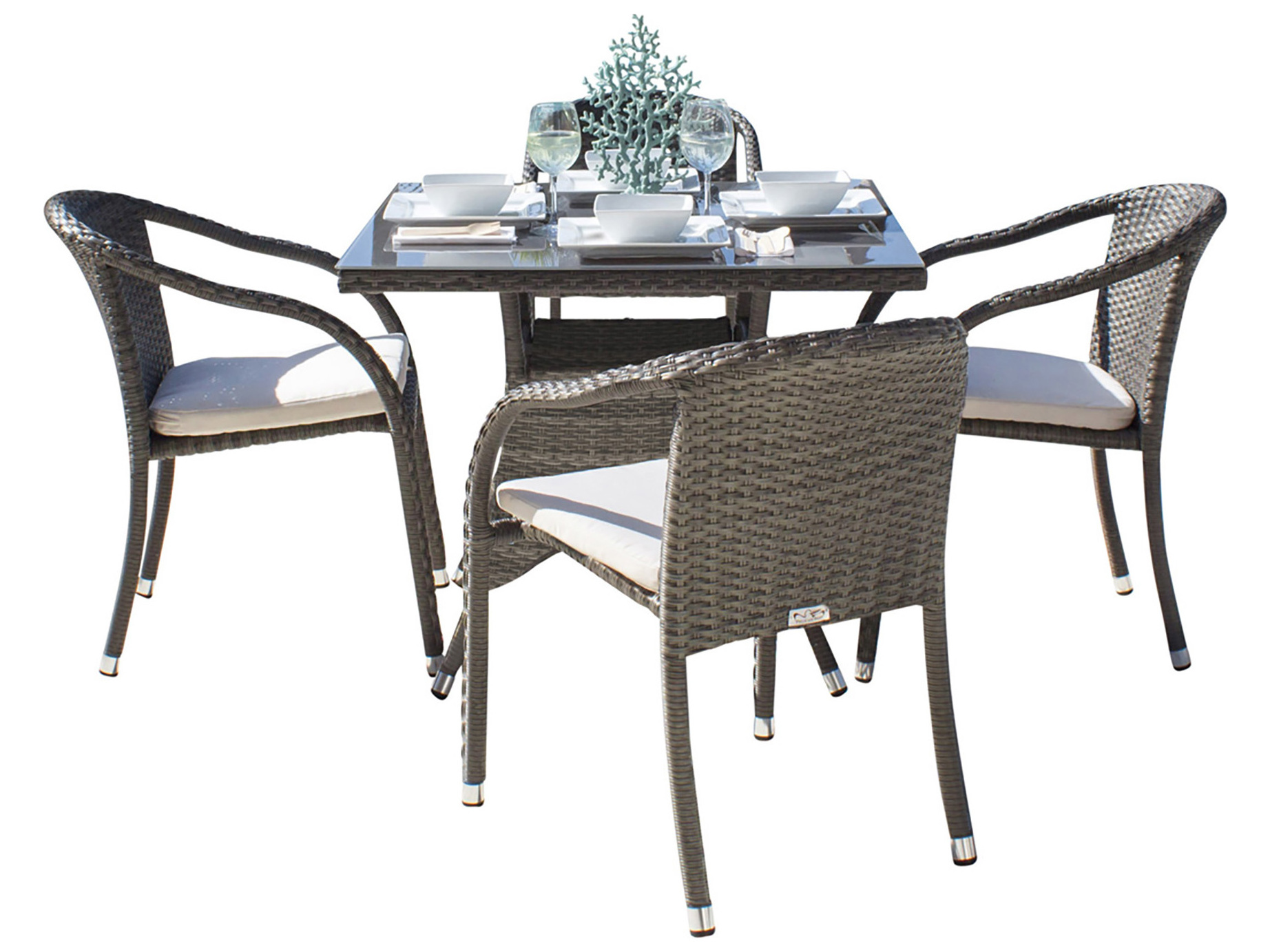 Hospitality Rattan Outdoor Ultra Grey Woven 5 Piece Dining Set with
