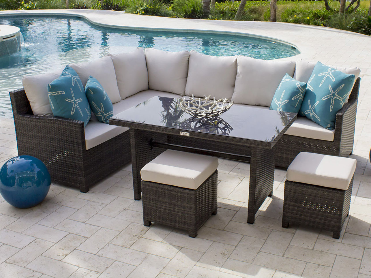 Hospitality Rattan Outdoor Ultra Grey Woven 5 Piece Sectional Lounge