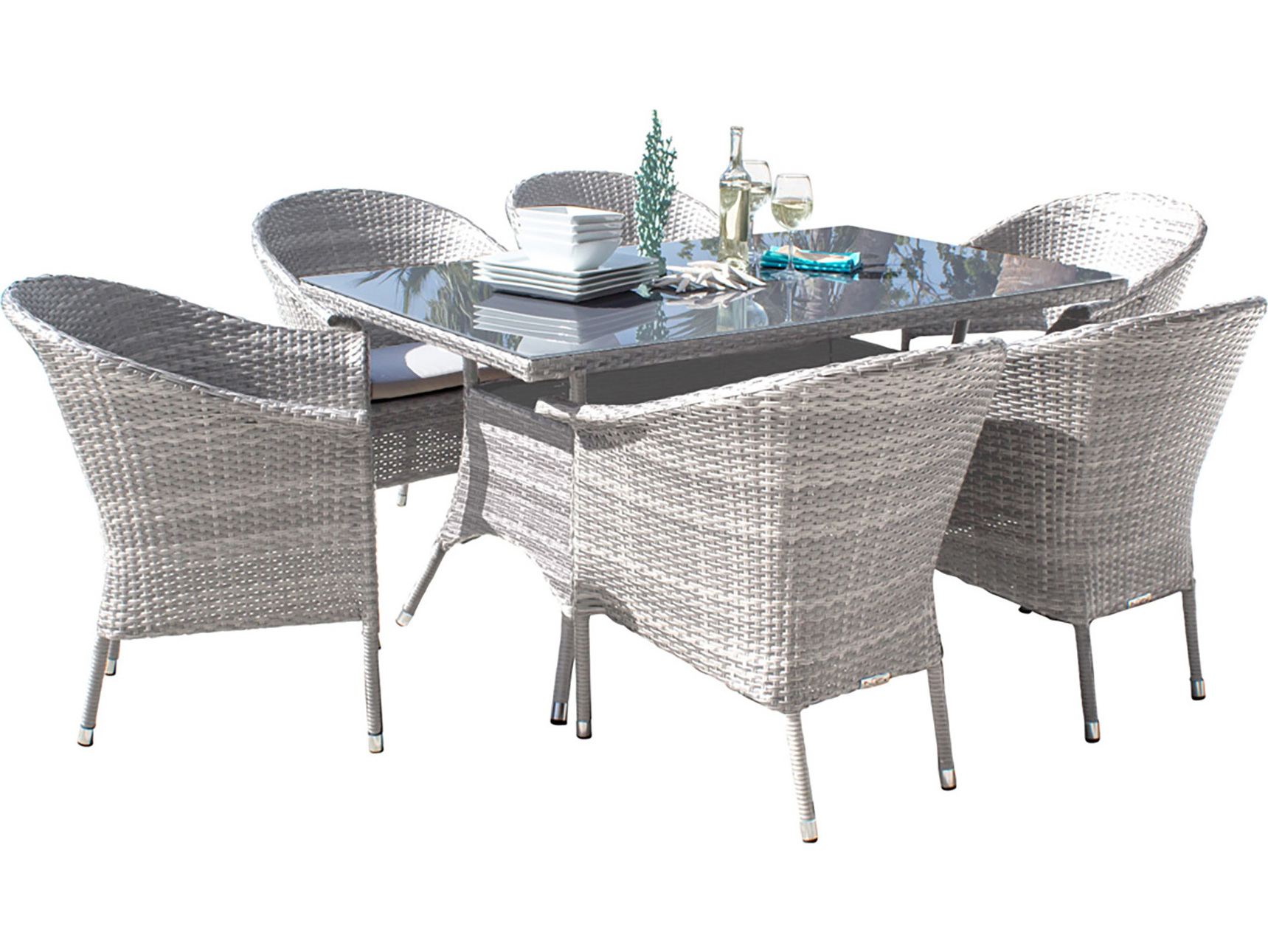 Hospitality Rattan Outdoor Athens Whitewash Woven 7 Piece Dining Set