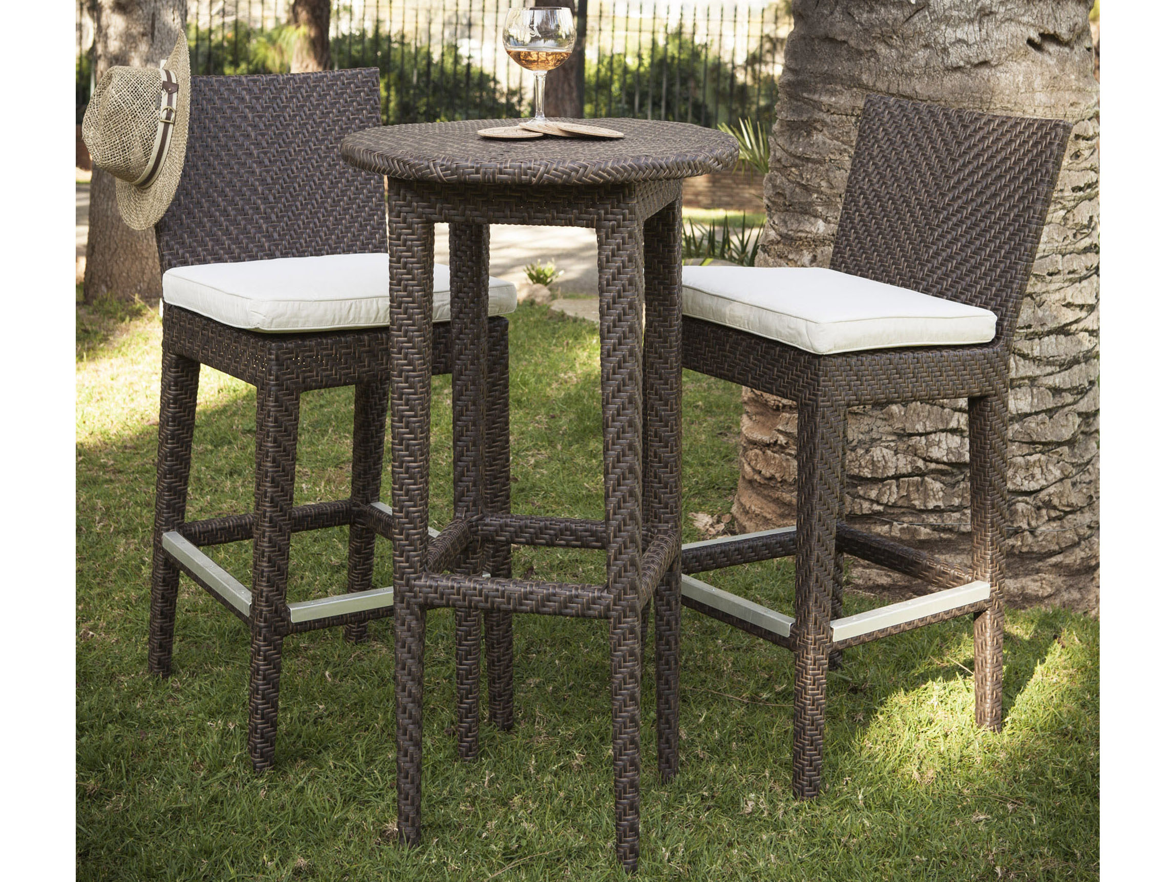 Hospitality Rattan Outdoor Soho Java Brown Wicker 3 Piece Bar Set with