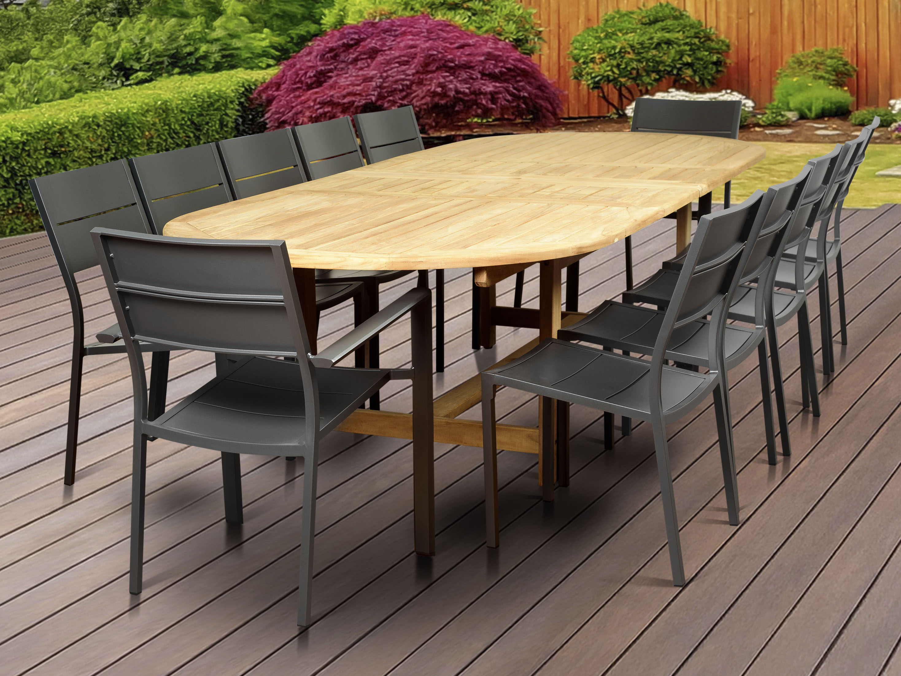 International Home Miami Amazonia Koningsdam 13 Piece Teak Double Extendable Rectangular Dining