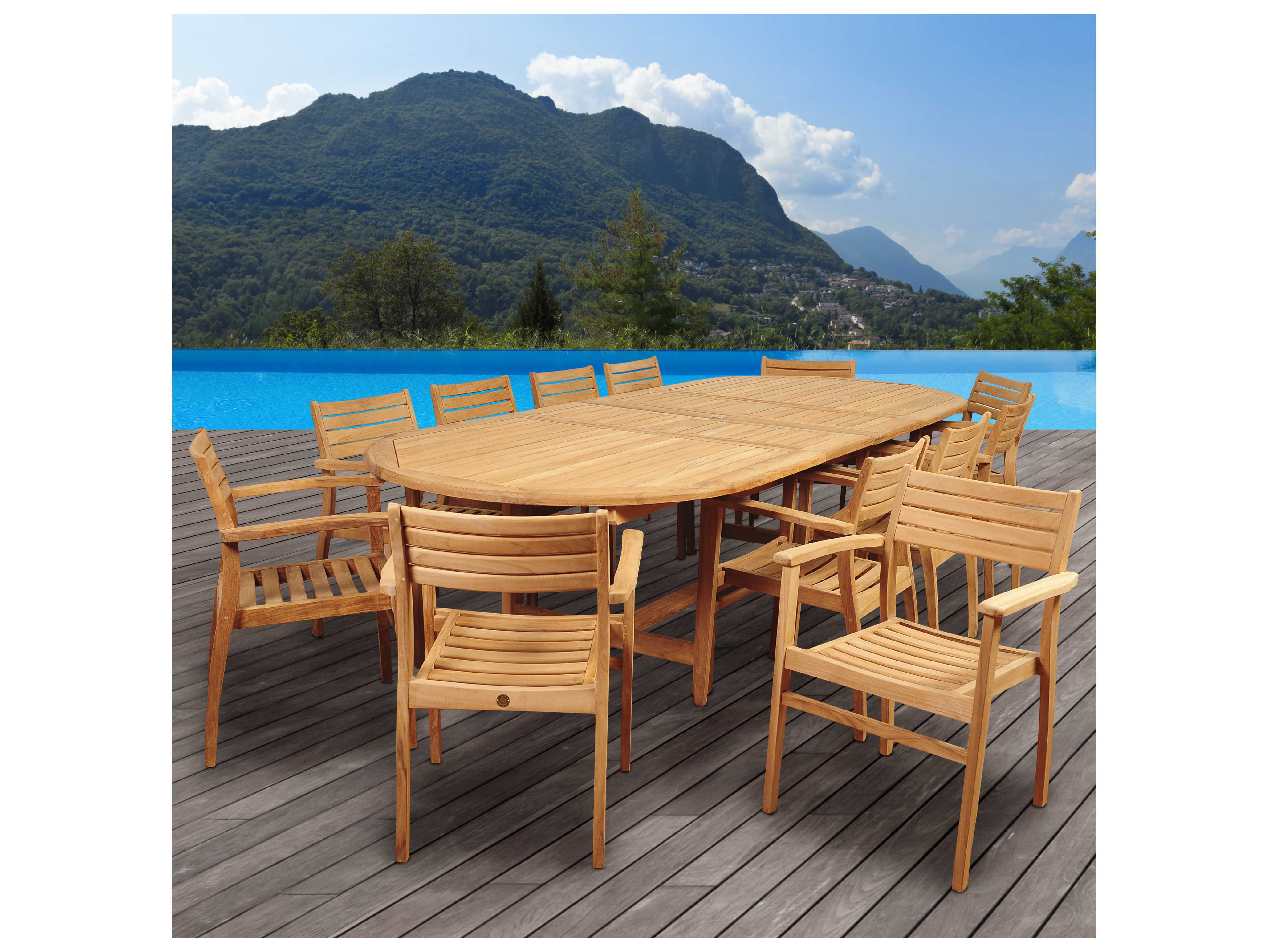 International Home Miami Amazonia Mondavi 13 Piece Teak DoubleExtendable Oval Dining Set
