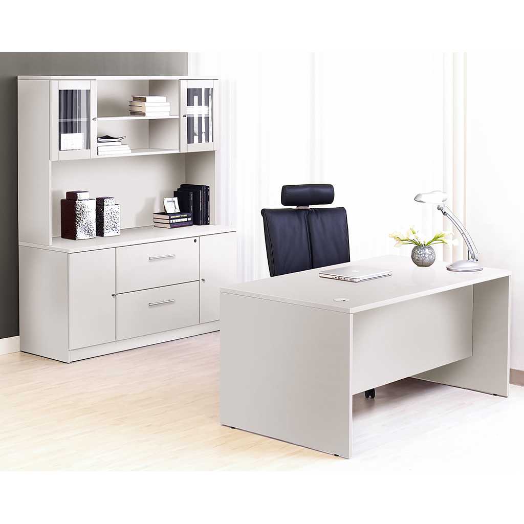 Unique Furniture 100 Series White Executive Office Desk with Credenza