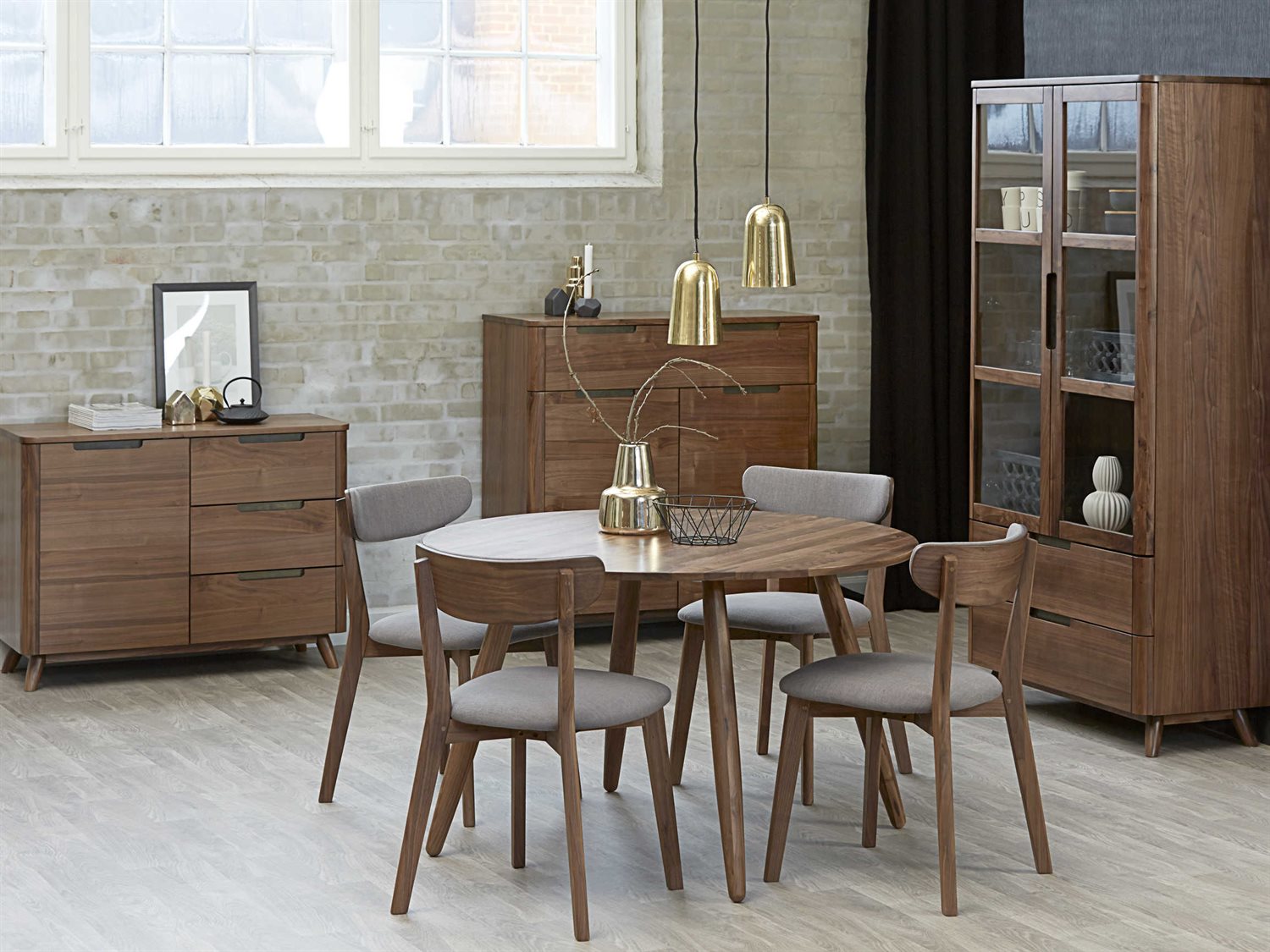 Unique Furniture Tahoe Walnut Wood Brown Fabric Upholstered Side Dining Chair JETAHDN3130