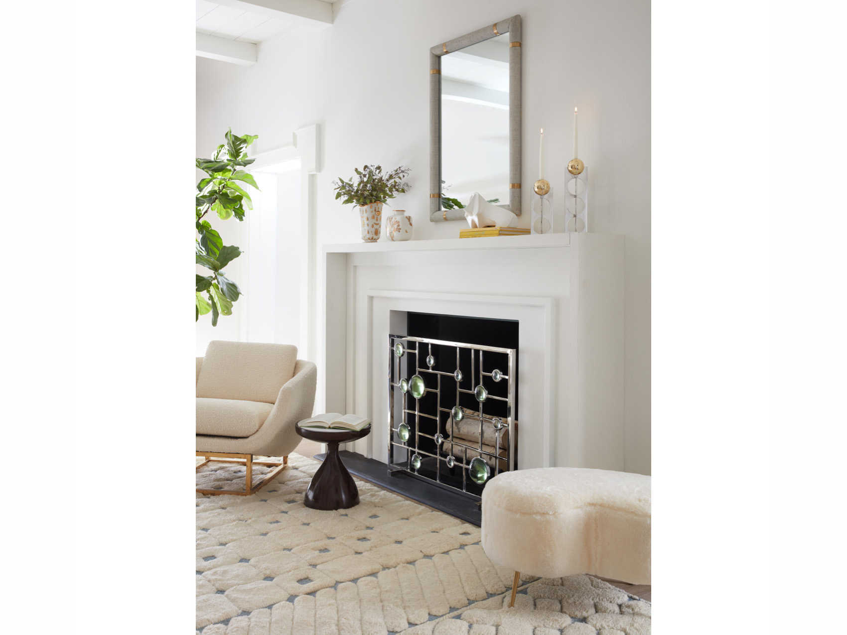 Jonathan Adler Siam Sky Blue / Polished Brass Rectangular Wall Mirror