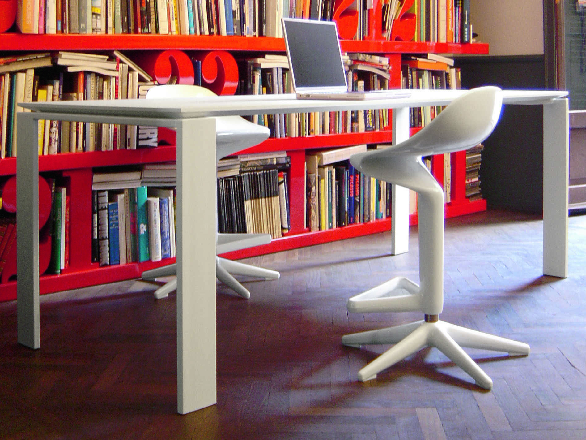 Kartell Outdoor Four White 87'' Steel Rectangular Umbrella Hole Dining