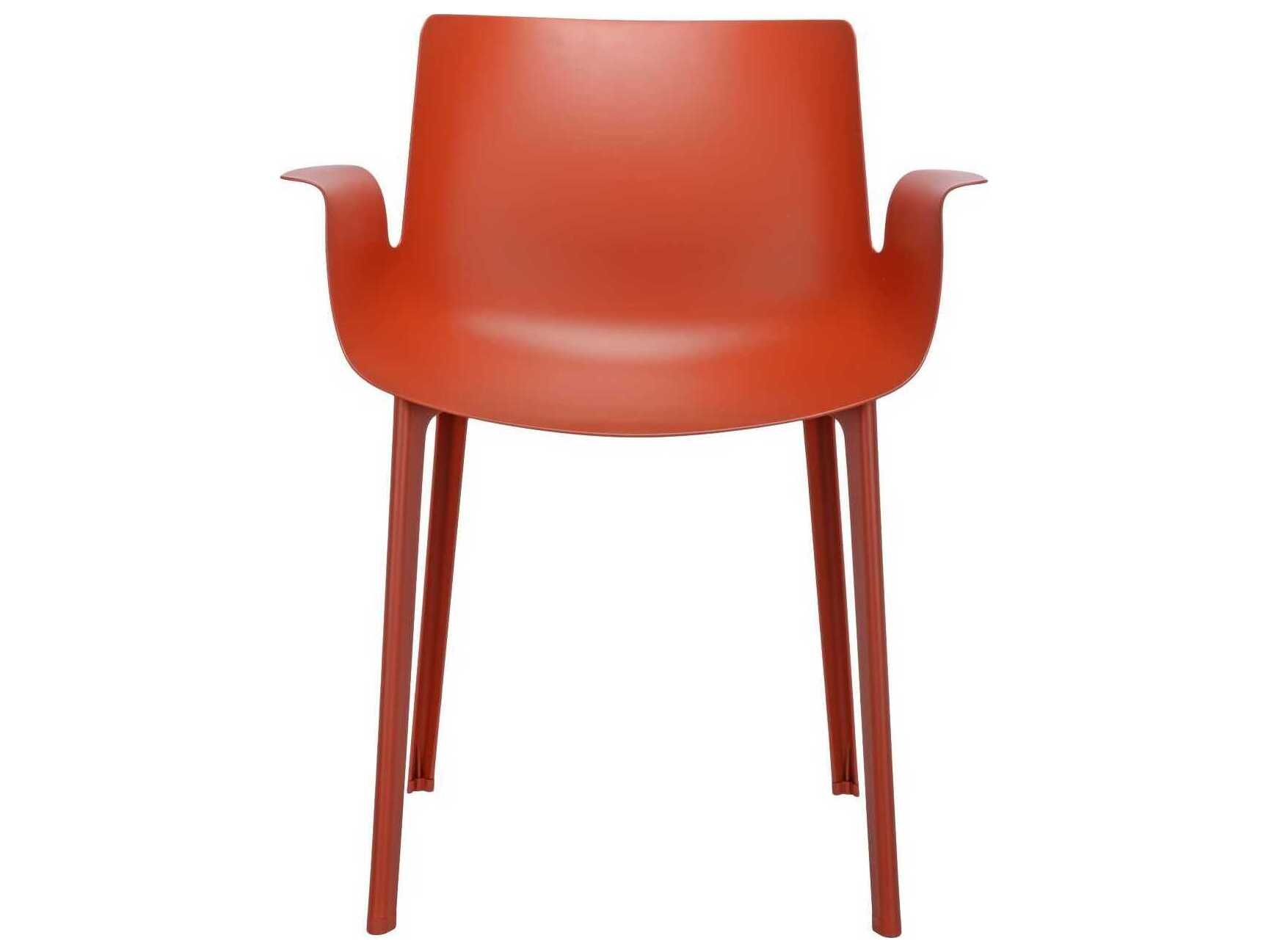 Kartell Outdoor Piuma Opaque Rusty Orange Resin Dining Arm Chair 5802RU